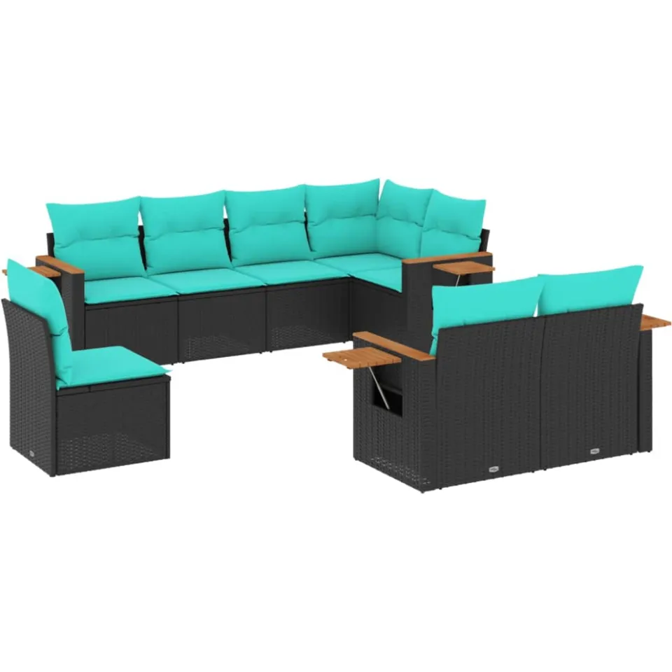 vidaXL 8-delige Loungeset met kussens poly rattan zwart, foto 3