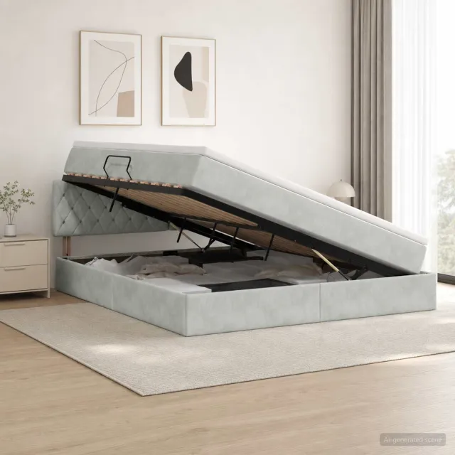 vidaXL Opslag bed met hoofdeinde Lichtgrijs 180 x 200 cm Fluweel