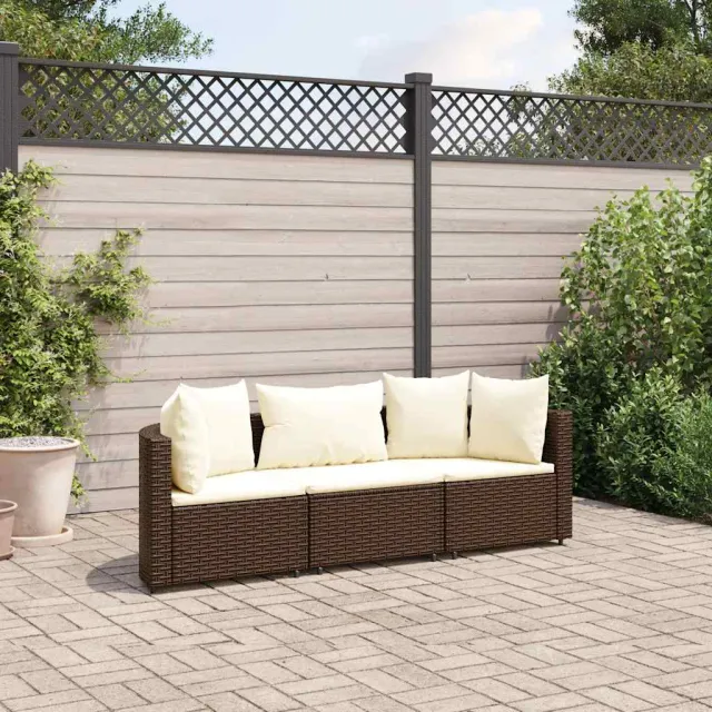 vidaXL 3-delige Loungeset met kussens poly rattan bruin, foto 2