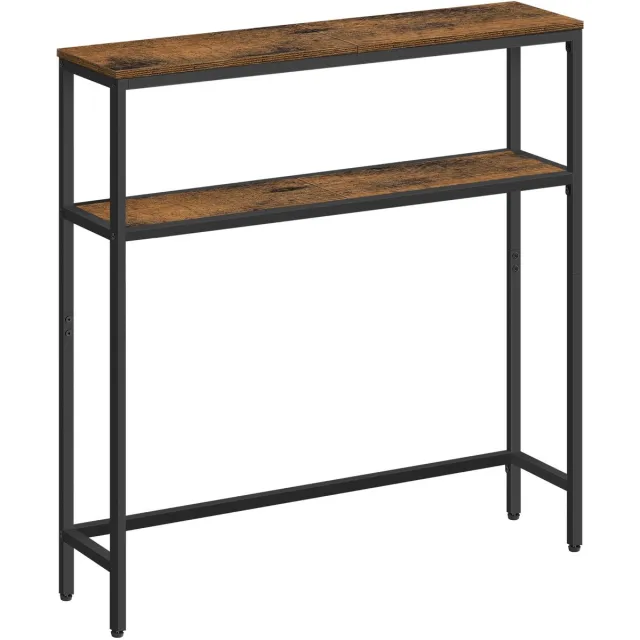 MokoHub Smalle Salontafel met 2 Planken - Tafel voor Hal of Entree - 50 kg draagkracht - 20x80x20 cm - Bruin & Zwart