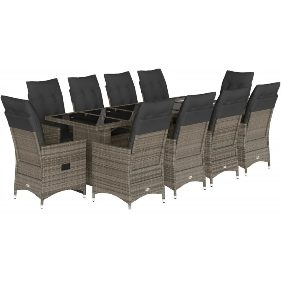 vidaXL 11-delige Bistroset met kussens poly rattan grijs, foto 3