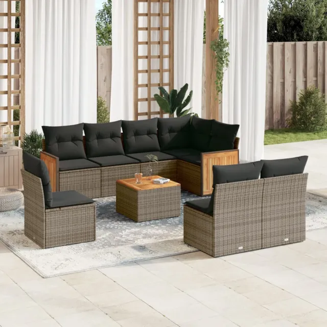 vidaXL 9-delige Loungeset met kussens poly rattan grijs, foto 2