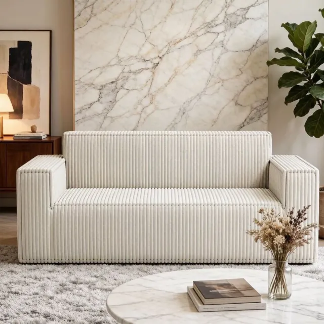 Wishdor 2-zits bank - Corduroy - diepe zit - modern - zonder montage - Off white - 178 x 86 x 70 cm - voor woonkamer, appartement en kantoor Wit