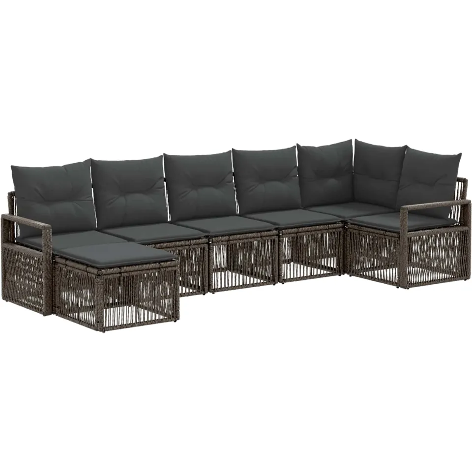 vidaXL Tuinbankenset 7 st 7-zits Grijs poly rattan, foto 3