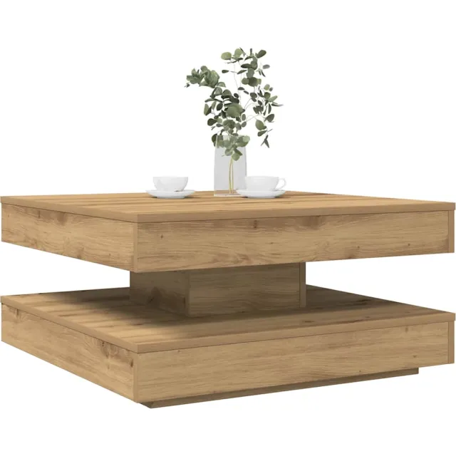 vidaXL Salontafel 360 graden draaibaar 70x70x34,5 cm artisanaal eiken Bruin