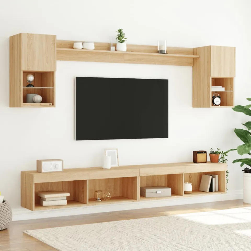 vidaXL 6-delige Tv-wandmeubelset met LED bewerkt hout sonoma eiken, foto 2