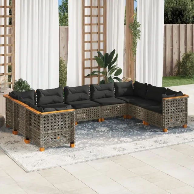 vidaXL 9-delige Loungeset met kussens poly rattan grijs, foto 2