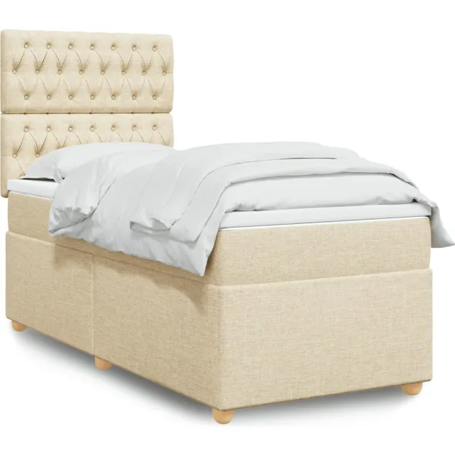 vidaXL Boxspring met matras stof crèmekleurig 90x200 cm