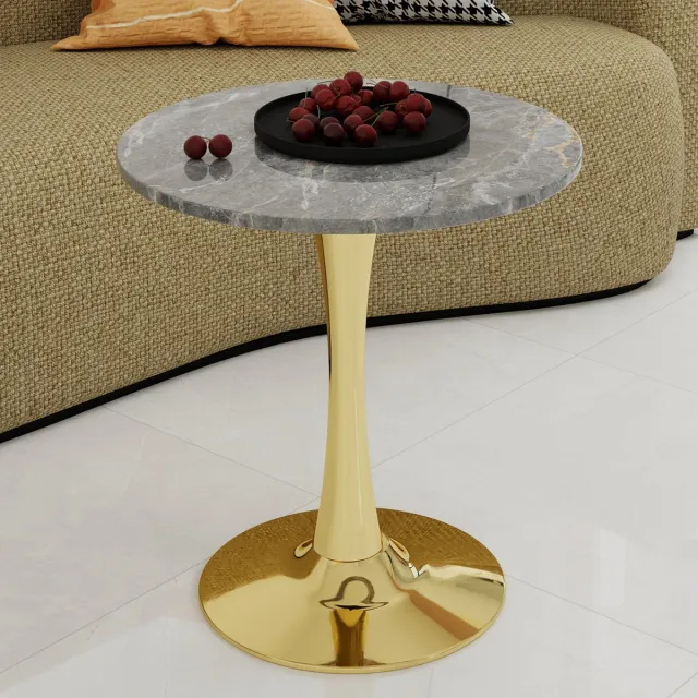 MODENUIT Bijzettafel - Ronde Tafel Met Poten - Voor Woonkamer, Loungehoek En Eethoek - Kunstmarmer - Goudkleurig