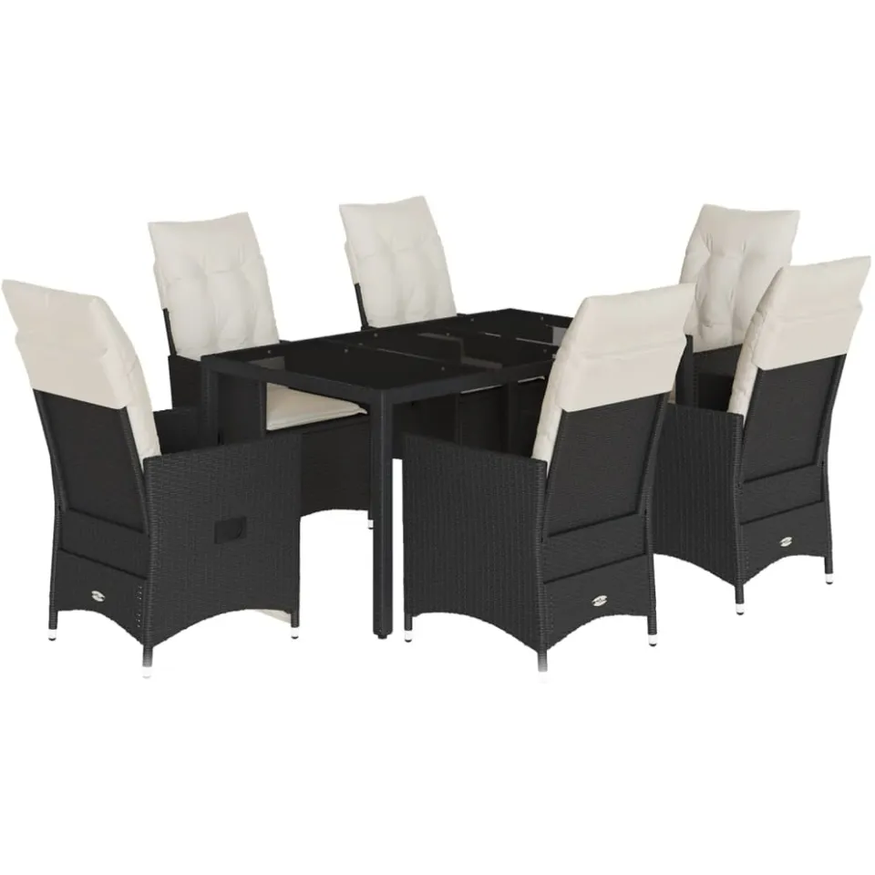 vidaXL 7-delige Tuinset met kussens poly rattan zwart, foto 3