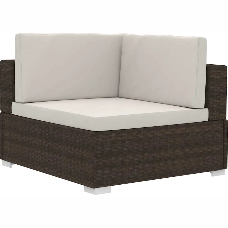 vidaXL 4-delige Loungeset met kussens poly rattan bruin
