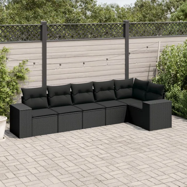 vidaXL 6-delige Loungeset met kussens poly rattan zwart, foto 2