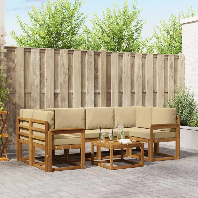 vidaXL Buiten bankenset 7 st 6-zits Natuurlijk en Beige