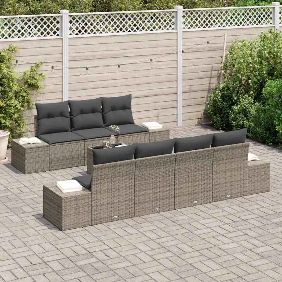 vidaXL Tuin Sofa Set 8 st Grijs poly rattan, foto 3