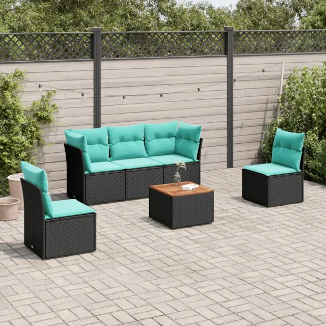 vidaXL 6-delige Loungeset met kussens poly rattan zwart, foto 2