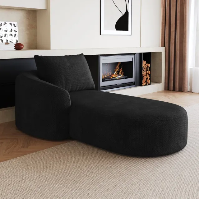 MEUNIQ zwarte slaapbank 1-zits met linker liggedeelte, 168 x 106 x 85 cm, stof, zonder montage, voor woonkamer of slaapkamer