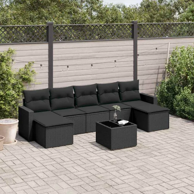 vidaXL 8-delige Loungeset met kussens poly rattan zwart, foto 2