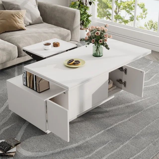 Clruro Salontafel - Lift-Top - Dubbel Lift-Top Systeem - Verborgen Opbergruimte - MDF - Zwart Wit