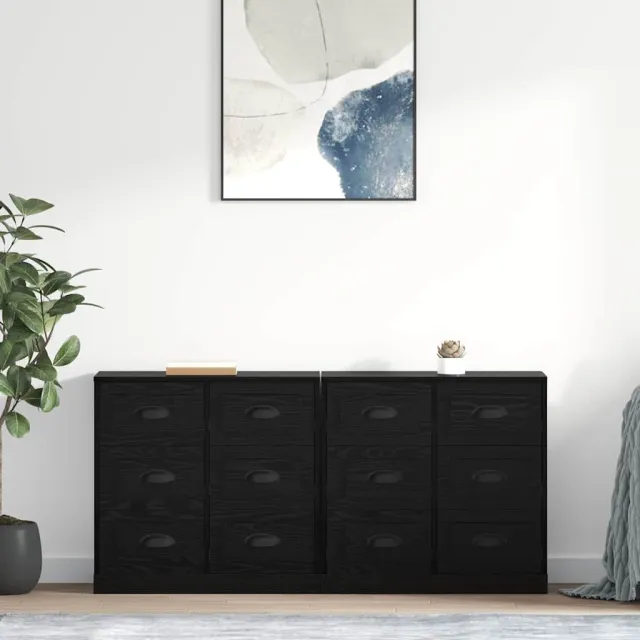 vidaXL Dressoirs 2 st Zwart Eiken 70 x 35,5 x 67,5 cm Bewerkt hout, foto 2
