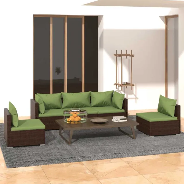vidaXL 5-delige Loungeset met kussens poly rattan bruin, foto 2