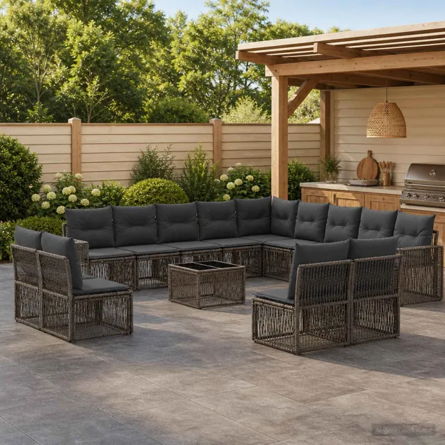 vidaXL Tuinbankenset 14 st 13-zits Grijs en Donkergrijs poly rattan, foto 2
