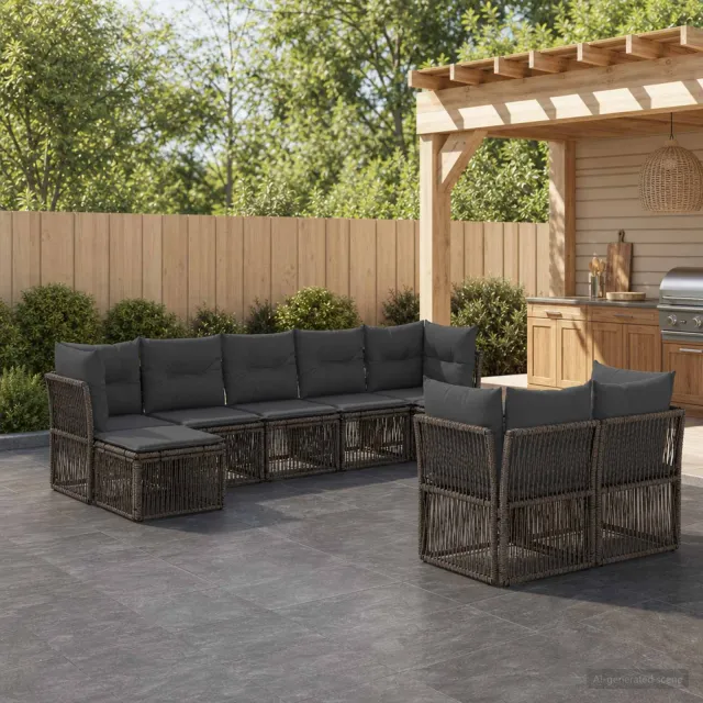 vidaXL Tuinbankenset 9 st Grijs poly rattan, foto 2
