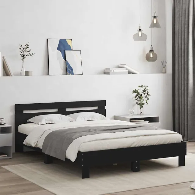 vidaXL Bedframe met hoofdeinde en LED zwart 140x200 cm