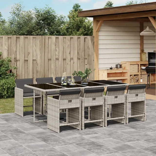 vidaXL 9-delige Tuinset met kussens poly rattan lichtgrijs grijs, foto 2