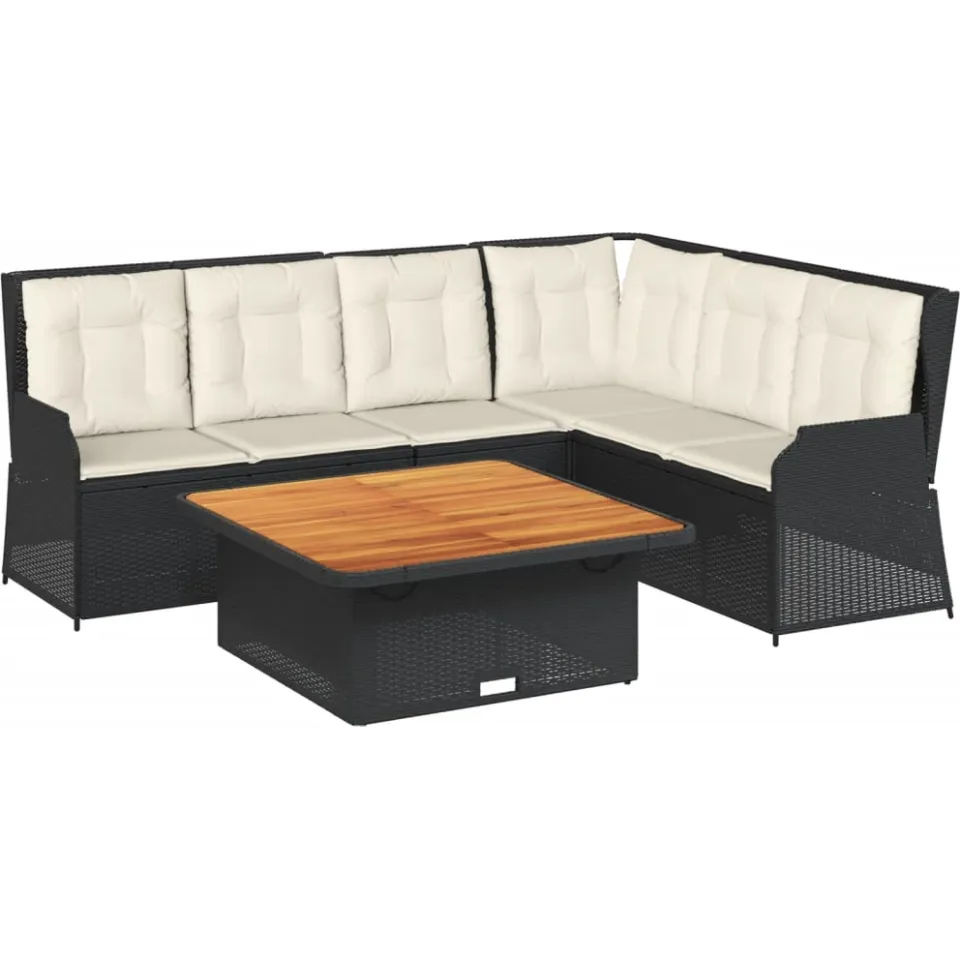 vidaXL 5-delige Loungeset met kussens poly rattan zwart, foto 3