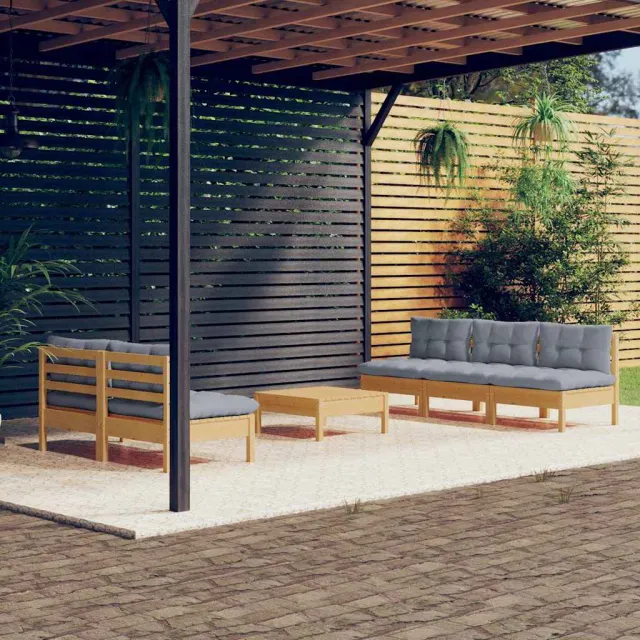 vidaXL 6-delige Loungeset met grijze kussens grenenhout grijs, foto 2