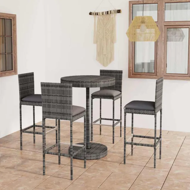 vidaXL 5-delige Tuinbarset met kussens poly rattan grijs, foto 2