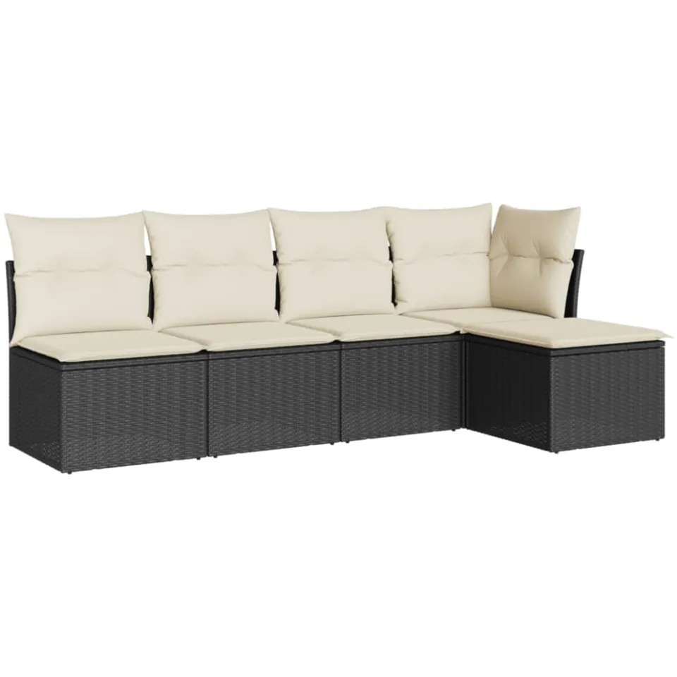 vidaXL 5-delige Loungeset met kussens poly rattan zwart, foto 3