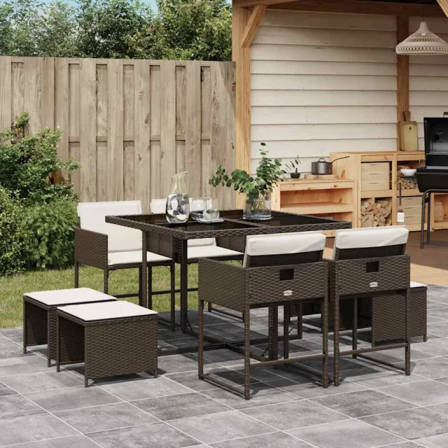 vidaXL 9-delige Tuinset met kussens poly rattan bruin, foto 2