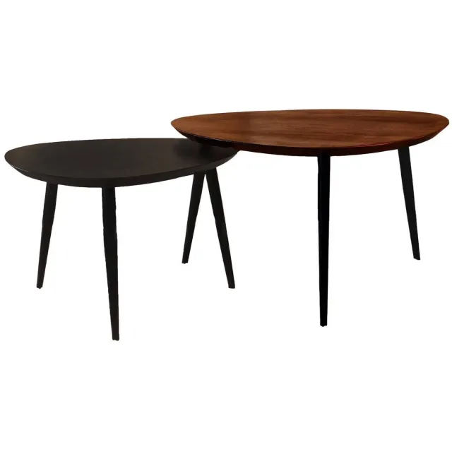 Lizzely Garden & Living Salontafel organisch set van 2 mangohout Leyla bruin en zwart bijzettafel organisch mango side table