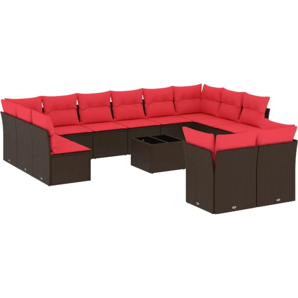 vidaXL 13-delige tuinbankset met kussens, bruin polyrotan, foto 3