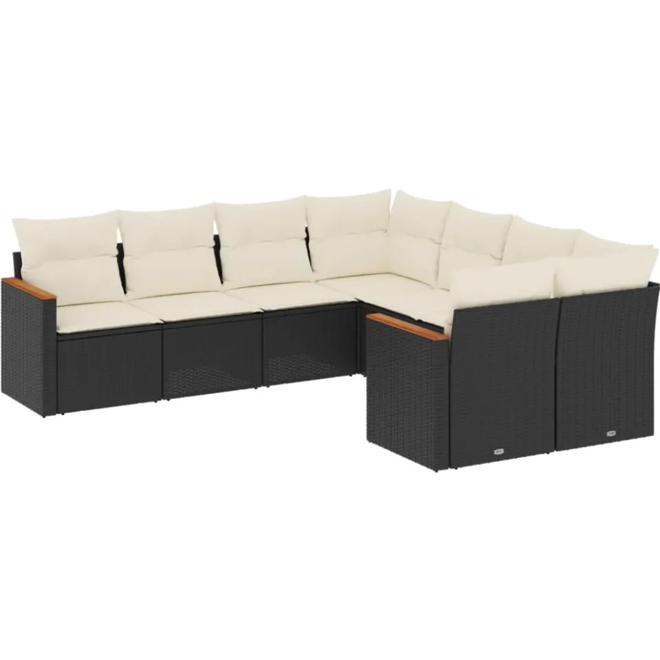 vidaXL 8-delige Loungeset met kussens poly rattan zwart, foto 3