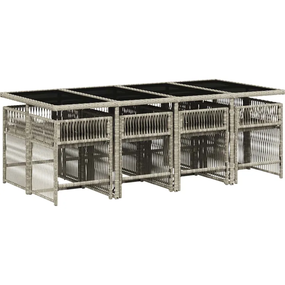 vidaXL 9-delige Tuinset met kussens poly rattan lichtgrijs grijs, foto 3