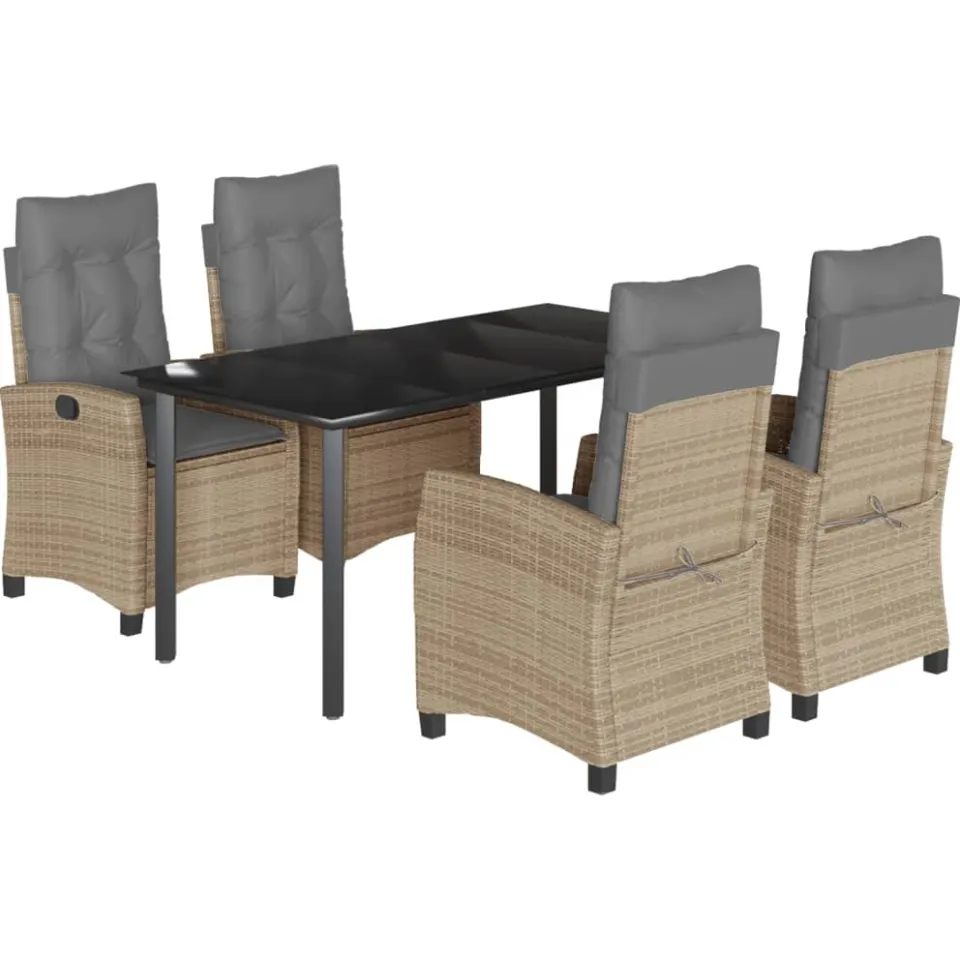 vidaXL 5-delige Tuinset met kussens poly rattan gemengd beige, foto 4