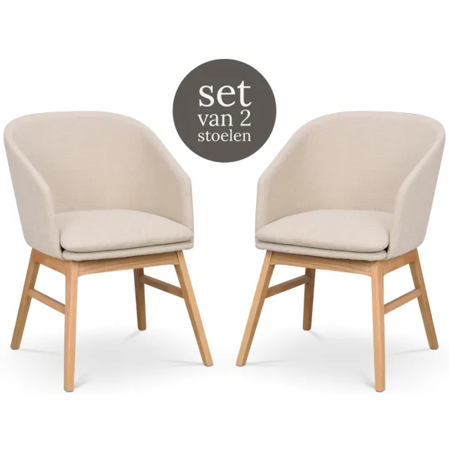 Rowico Home Windham eetkamerstoel beige - naturel eiken onderstel - set van 2, foto 2