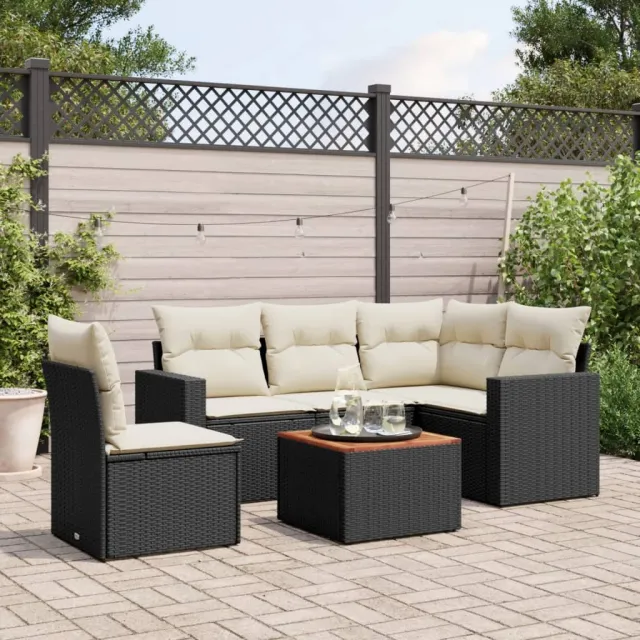 vidaXL 6-delige Loungeset met kussens poly rattan zwart, foto 2