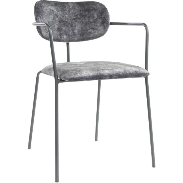 Lodge Living Eetkamerstoel Coco Velvet Grijs | Met Armleuningen | Metalen Onderstel | Zithoogte 48cm