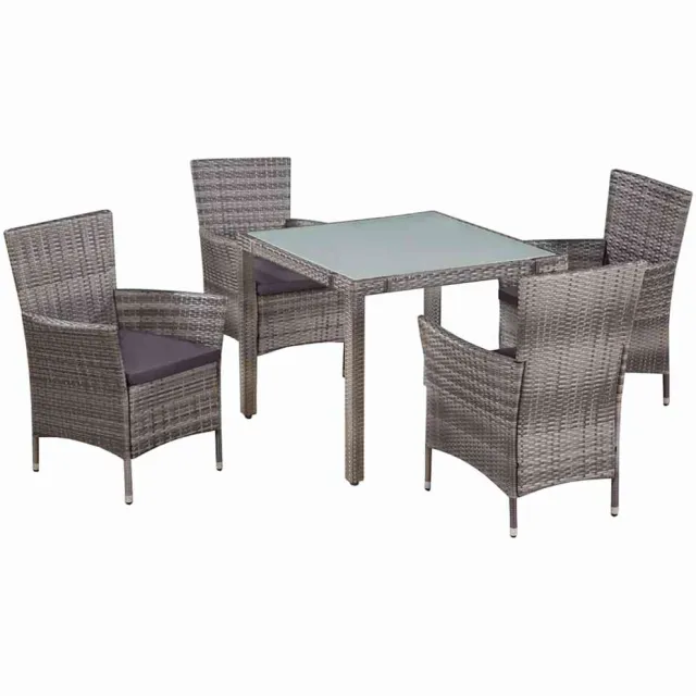 vidaXL 5-delige Tuinset met kussens poly rattan grijs, foto 2