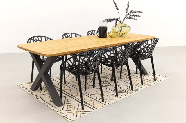 Van der Garde Tuinmeubelen Crystal black/Sefa teak 240 cm. tuinset - 7-delig Antraciet;Zwart;Hout kleur;Transparant;