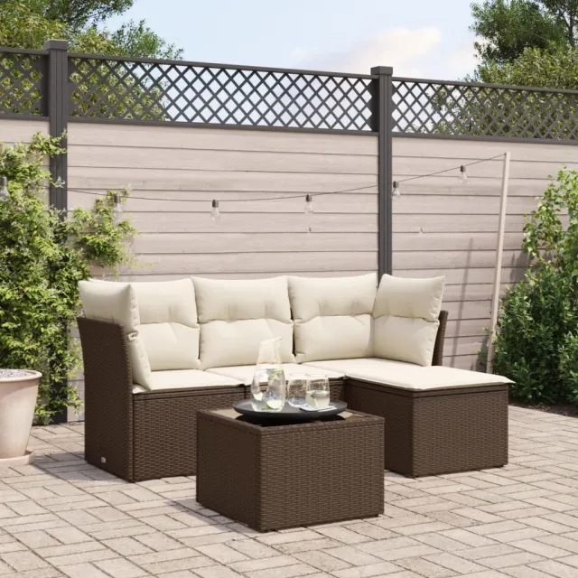 vidaXL 5-delige Loungeset met kussens poly rattan bruin, foto 2