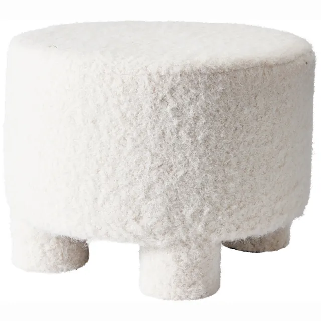 Home & Styling Collection Home Styling Collection - Gestoffeerde poef op houten poten, Ø 40 x 29 cm Beige