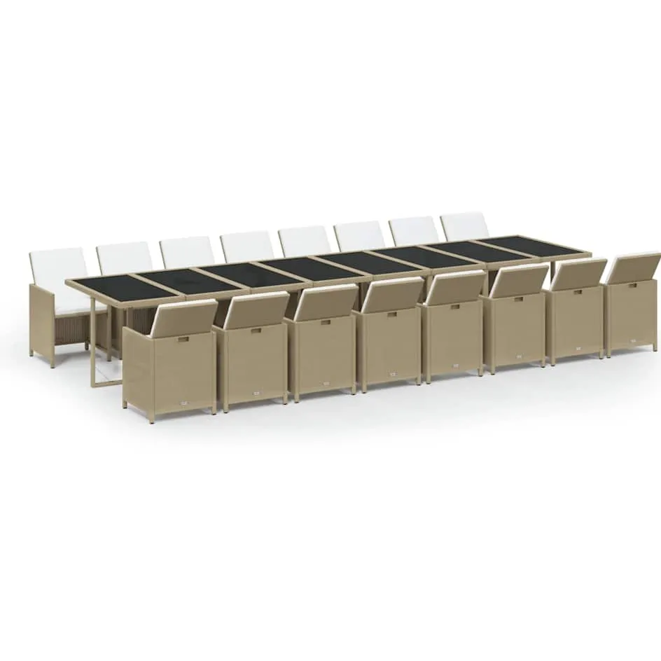 vidaXL 17-delige Tuinset met kussens poly rattan beige