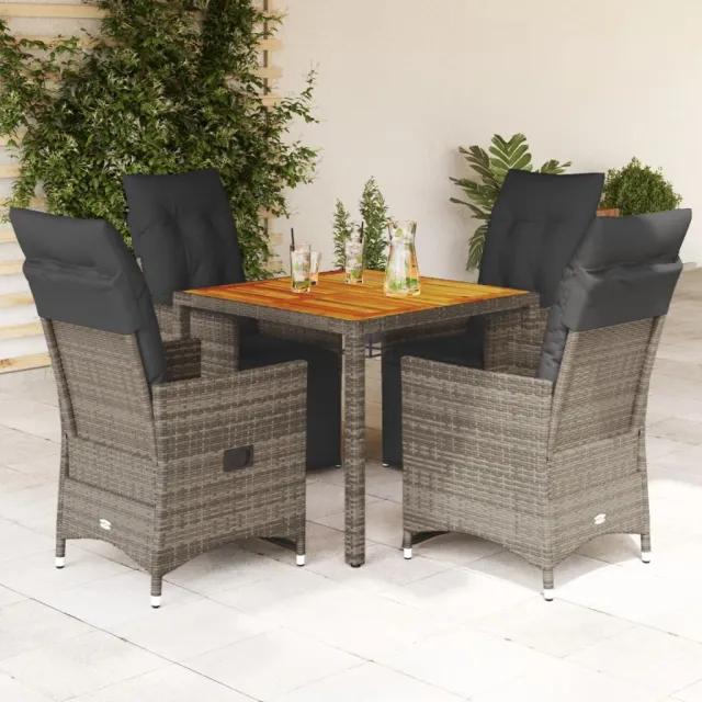 vidaXL 5-delige Bistroset met kussens poly rattan grijs, foto 2