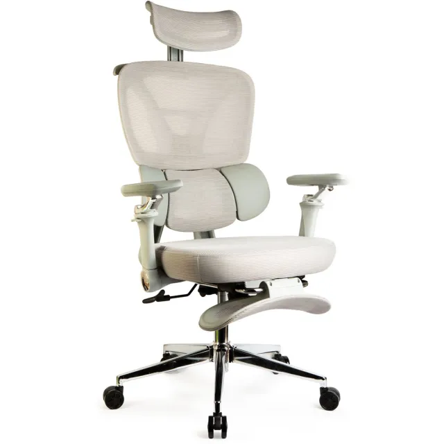 Bemada Bureaustoel Met Hoofdsteun En Voetensteun – Ergonomische Draaistoel Met Verstelbare Armleuningen En Gaslift – Mesh Rugleuning Met Gestoffeerde Zitting – Max. 150 Kg – Grijs [BMD1122] Meerkleurig