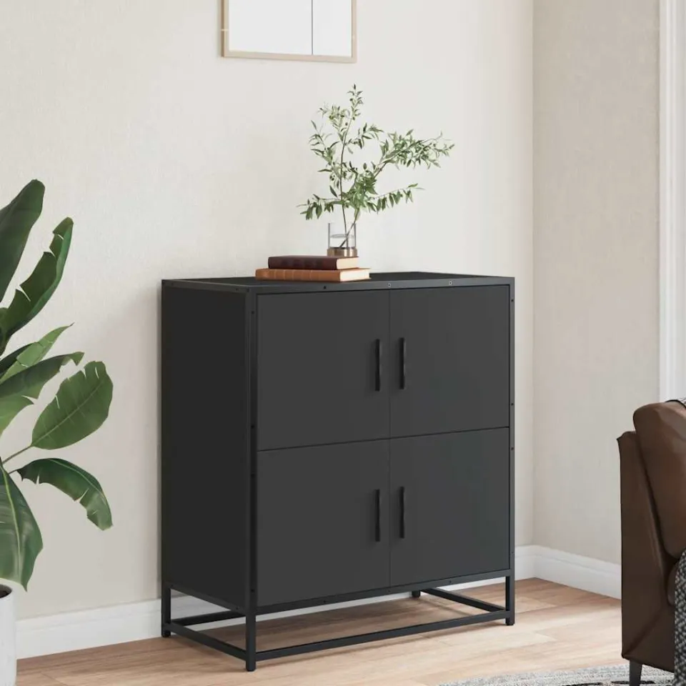 vidaXL Dressoir 68x35x76 cm bewerkt hout zwart, foto 2