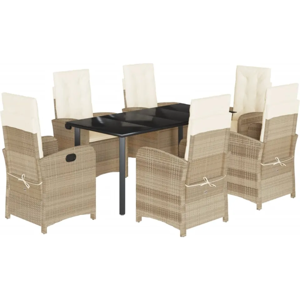 vidaXL 7-delige Tuinset met kussens poly rattan beige, foto 3